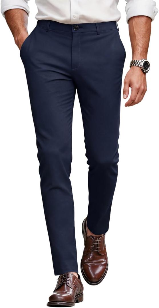 GINGTTO Mens Dress Pants Slim Fit Golf Pants Navy Blue Stretch Chinos for Men Casual (28Wx30L)