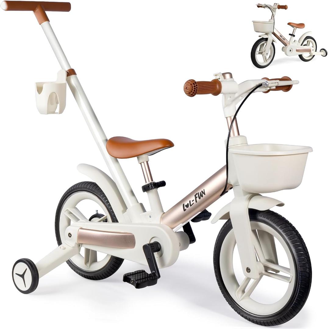 Toddler Bike with Training Wheels for Kids 1-3, 6 in 1 Balance Bike for Toddlers 2-4 with Pedals, Brake & Baskets, 12" Baby Push Tricycle for 2 3 4 5 Year Old Boy Girl Toy & Gift, Large