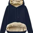 Gesean Women's Sherpa Lined Cotton Pullover Sweatshirts Fleece Hoodies Kangaroo Hooded Pocket for Women size XL