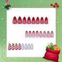 5 x Christmas Press on Nails Medium Red Glue on Candy Stripe Cane Mistletoe Design Xmas Acrylic Stiletto Bling Manicure False Nails 24 Pcs