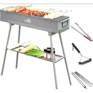 WILLBBQ Charcoal Grills Commercial Quality Portable Multiple Size Hibachi BBQ Lamb Skewer Folded Camping Barbecue Grill(31.6x7.1x5.1 inch With Accessories)