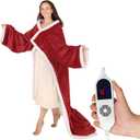 Butizone Heated Throw Blanket with Sleeves, Wearable Electric Blanket with Foot Pocket, 6 Adjustable Heat Settings, 70 * 50", Cozy Flannel and Sherpa, Wine Red