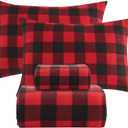 Softan Christmas Fleece Sheets Full Size, Flannel Like Soft, Velvet Polar Microfleece Sheets for Winter, Red Buffalo Plaid