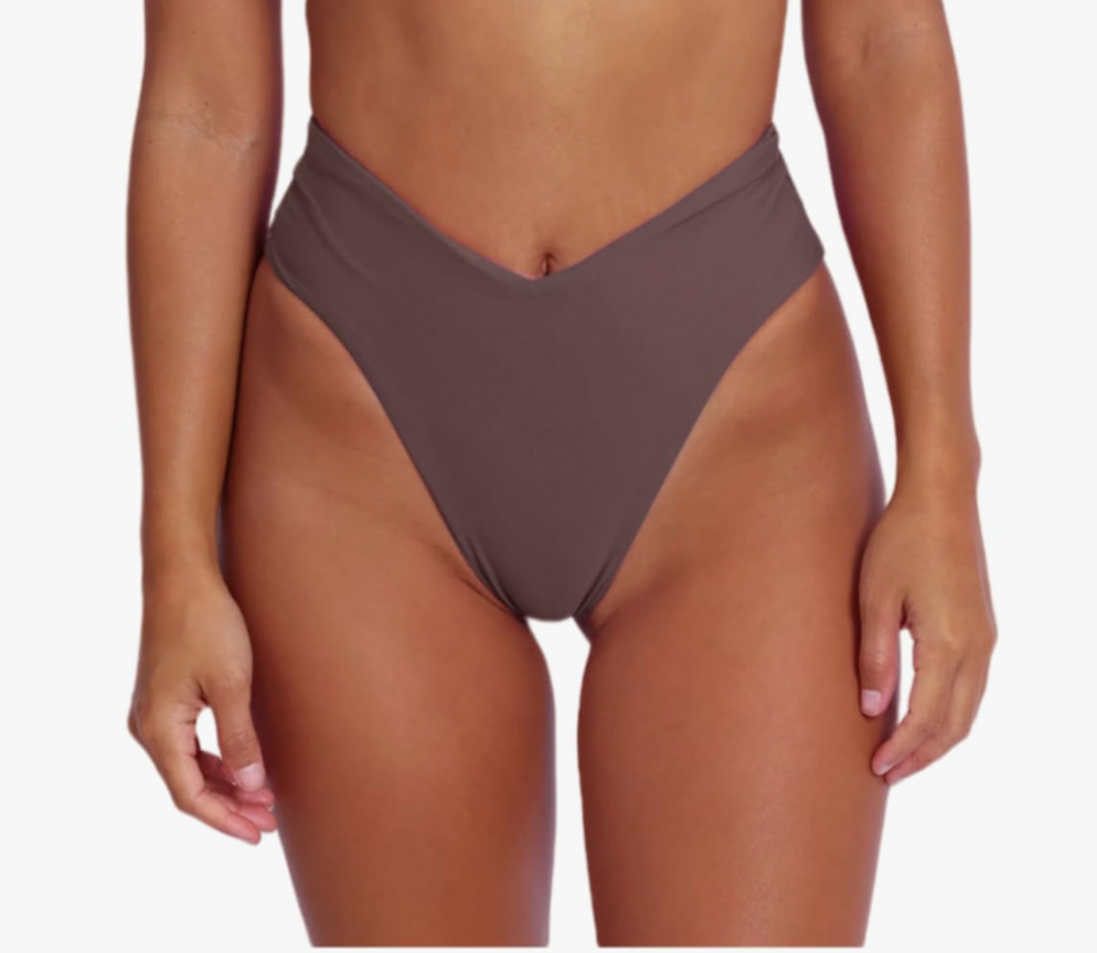 geluboao Women's Bikini Bottom Sexy V Cut High Cut Swimsuit High Waisted Bathing Suit Bottoms Color: Coffee, Size L