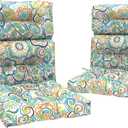 Outdoor High Back Chair Cushions Set of 2, Waterproof Chair Cushions for Patio Home Garden, Replacement Rocking Chair Cushion with tie 22" W x 20" D, Flower Blue