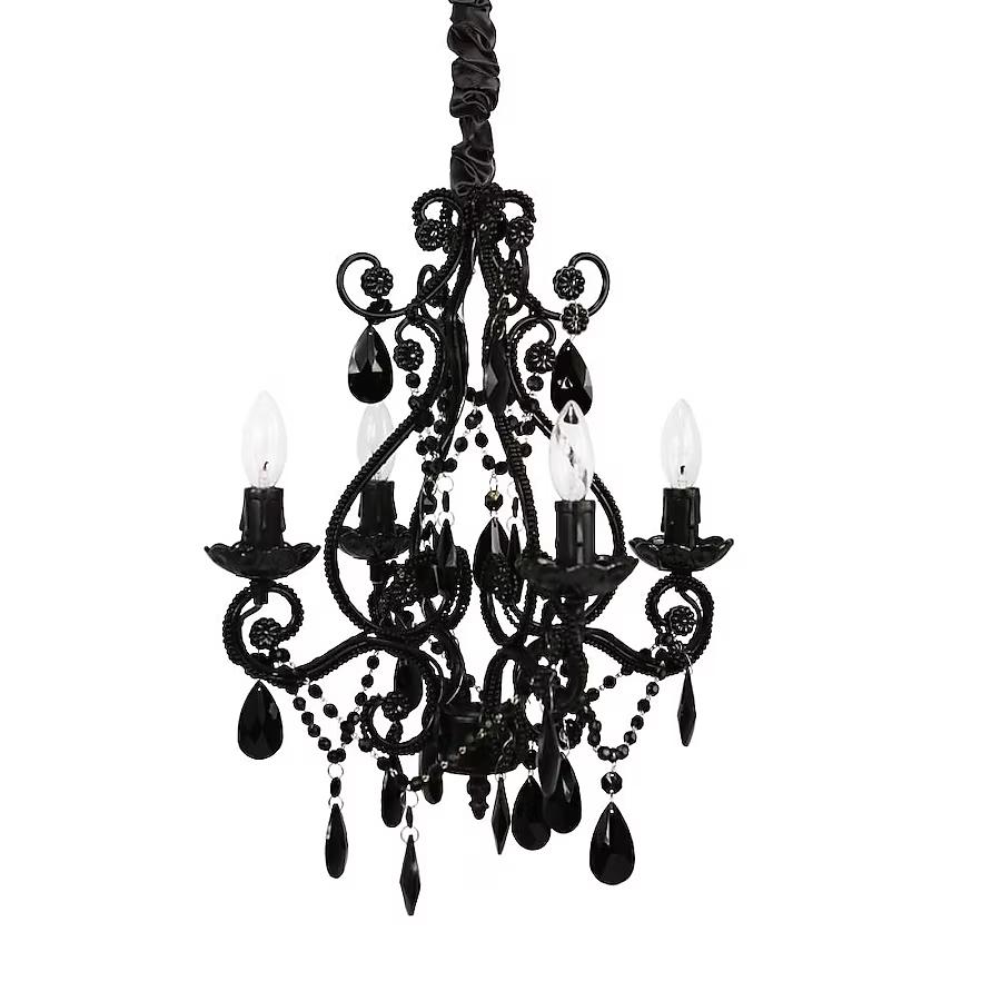 Tadpoles Mini 4-Bulb Vintage Chandelier - White Diamond | 14" x 14" x 17" | Plug-In or Hardwired | Uses Four 25-Watt E12 Candelabra Bulbs | Faux Crystal Chandelier with Acrylic & Glass Beads (Black)