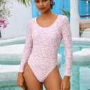 One Piece Bathing Suit for Women Long Sleeve High Cut Back Tie Knot Swimsuit Scoop Neck Cutout Athletic Swimwear (S)