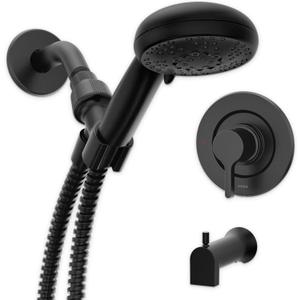 Moen Beric Matte Black Single Handle Modern Tub and Shower Faucet with Handshower with Metal Hose, Valve Included, 82775BL
