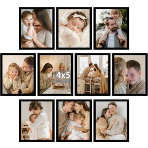 10 Packs 4x5 Picture Frames, Lightweight 4 by 5 Frames Bulk Set of 10 Collage Wall Decor Photo Frames Set for Wall and Tabletop, Black