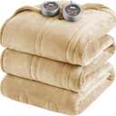 Beautyrest Heated Blanket, Electric Blanket, Soft, Warm, Reversible Plush - Sherpa Heating Blanket with 20 Heat Settings, 1-10 hrs Timer Auto Shut Off, Machine Washable, Queen (90 inx84 in), Tan