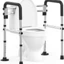 Upgraded Toilet Safety Rails 380LBS, Stainless Steel Toilet Rail Frame, Adjustable Stand Alone Toilet Support with Non-Slip Grips & Suction Cups,Tool-Free Assembly, Fits for Elderly/Disabled