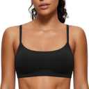 CRZ YOGA Butterluxe Adjustable Spaghetti Strap Sports Bras for Women - Scoop Neck Wireless Padded Yoga Workout Crop Top (Black)