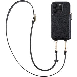 Crossbody Zipper Wallet Phone Case for iPhone 14 Pro, Premium Vegan Leather RFID Blocking Card Slot Holder Case with Removable Crossbody/Wrist Strap-Black