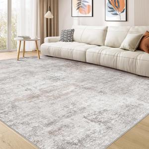 Washable Rug 9x12 Area Rugs for Living Room: Modern Abstract Neutral Soft Carpet for Bedroom Dining Room Under Kitchen Table Home Office Decor - Brown Grey