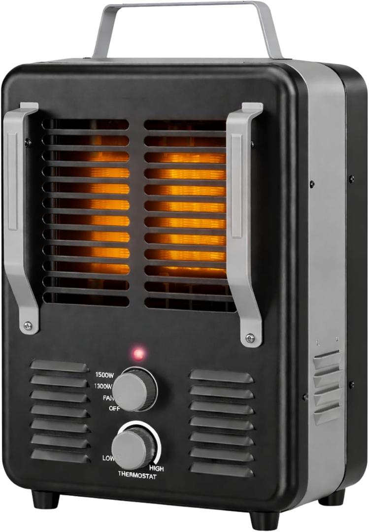 Comfort Zone Electric Portable Milkhouse Style Utility Space Heater with Adjustable Thermostat, Overheat Protection, and Safety Tip-Over Switch, Ideal for Garage or Greenhouse, 1,500W, CZ798BK (Black)