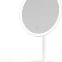 Mooas Travel Makeup Mirror, Portable LED Lighted Vanity Mirror, 6.17.83 in Slim Foldable Mirror with Touch Control, 3-Color Dimmable Lighting, Rechargeable USB-C, Pouch Included, White (Round)
