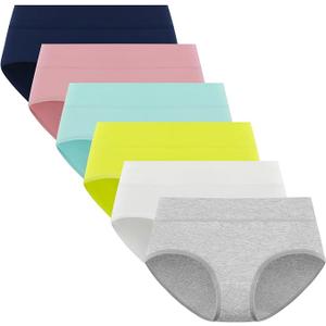 POPKOK Teen Girls Cotton Underwear Mid Waist Brief Panties, 12-14