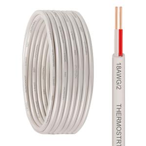 Thermostat Wire - 18/2 10FT Solid Copper 18AWG 2 Conductor Power Circuit Cable for Heating & air Conditioning Equipment, doorbells and Other Indoor/Outdoor Low Voltage Applications Use(White)