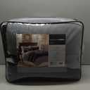 Madison Park Palmer Comforter Set - Faux Suede Design, Striped Accent, All Season Down Alternative Bedding, Matching Shams, Decorative Pillow, Bed Skirt, Queen (90 in x 90 in), Black 7 Piece