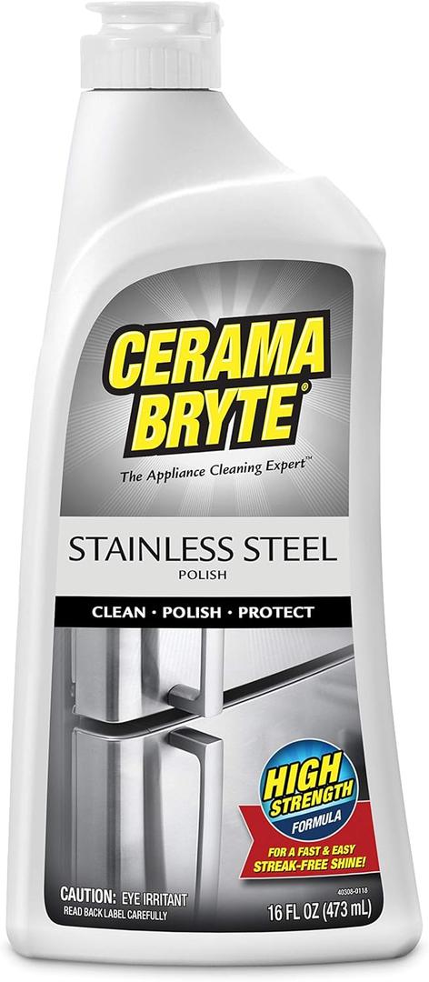 Cerama Bryte Stainless Steel Cleaner for Appliances, Streak-Free Shine and Protection for Refrigerators, Dishwashers, Ovens, and Grills, 16 Fluid Ounce 1 Pack, No Spray Pump