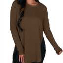 BZB Womens Long Sleeve Tunic Tops Fall Casual Crew Neck Side Split Hi-Low Hem Loose Shirts To Wear With Leggings (Brown, L)
