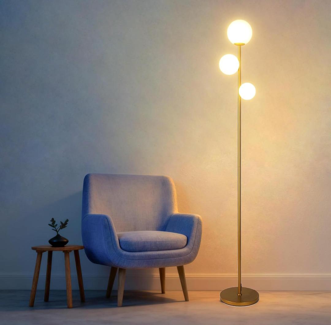 Fiqevs 3 Globe Mid Century Modern Floor Lamp for Living Room, Gold ...