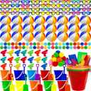 120 Pcs Kids Summer Beach Party Favors Sets- Includes 24 Inflatable Beach Balls Bulk, 18 Sand Bucket and 18 Shovels Set, 24 Neon Sunglasses Bulk, 18 Water Guns,18 Water Balls, Pool Party Gift Supplies