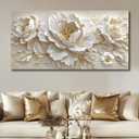 Large scale Flower canvas wall art Mural White Flower Gold stamen Abstract Decorative Painting Modern Nordic Plant Flower Poster Printing Living Room Dining Room Bedroom Office Corridor Home Decoration, 29x58 inches