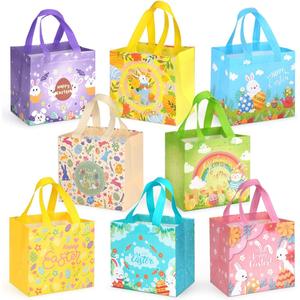 Aviski 8PCS Happy Easter Egg Hunt Bunny Carrot Chick Egg Treat Non-Woven Bags with Handles for Gifts Wrapping, Egg Hunt Game, Party Supplies, 7.9×7.9×5.9inch