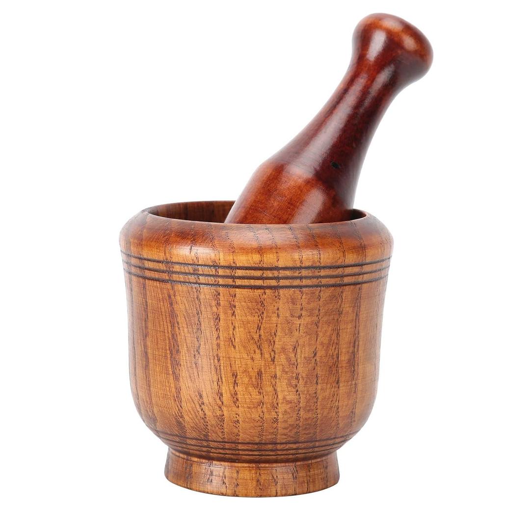 Wooden Mortar and Pestle Set - Household Kitchen Manual Garlic Masher Bowl Seasonings for Herbs,Crusher,Pill,Walnut Spices & Kitchen Essentials Usage