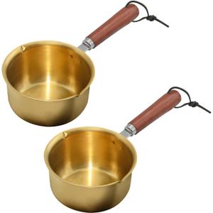 Golden Mini Butter Warmer & Mini Sauce Pan 300ml, 1-Pack with Wooden Handles Perfect for Induction, Gas & Electric Stoves, Melting Butter, Chocolate, Heating Milk, Oil, Frying Eggs
