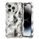 UEEBAI Ripple Case for iPhone 15 Pro Max, Cute Silver Cover Wave Shape for iPhone Case Pretty Aesthetic 3D Phone Cover, Water Ripple Shell 3D Chrome Design for Women and Girl, Silver