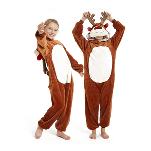 Kid Reindeer Onesie Pajamas Deer Christmas Halloween Costume Boy Girl Animal Onepiece, Brown Deer, 140cm