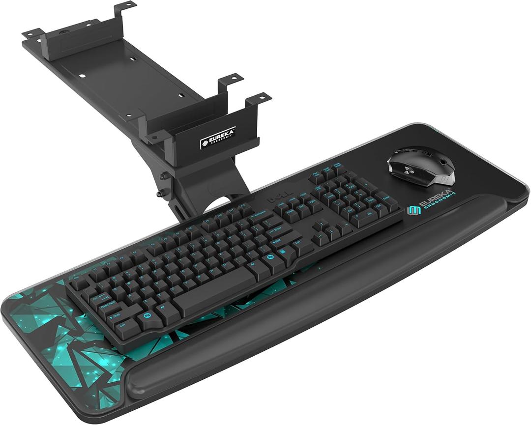 EUREKA ERGONOMIC Height Adjustable Mouse & Keyboard Tray Under Desk, 28x10'' Large Slide Out Swivel Tilt Computer Keyboard Drawer with Mouse Pad for Gaming Home Office Desk, Dual Mount (28 Inches, Black & Green)