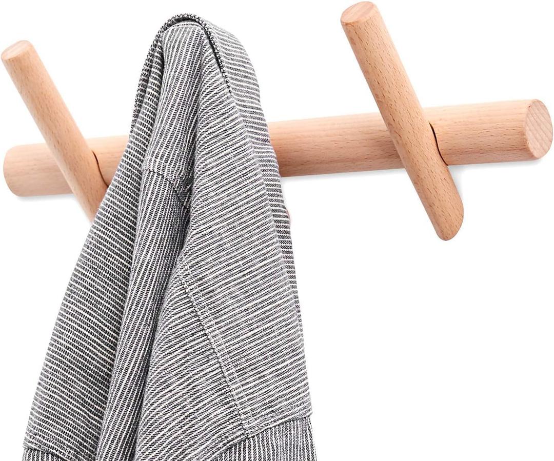 Wood Coat Hooks Wall Mounted Hat Rack Tower Hanger Wall Hooks Decorative Hanger with Pegs Entryway Bedroom BathroomBeech Wood3 Hooks
