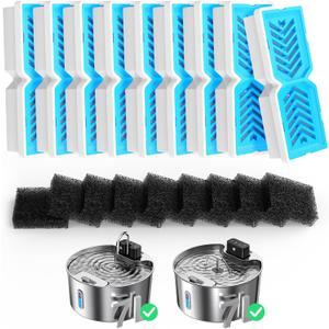 Voluas Dog Fountain Replacement Filters & Sponges, for 1.8gal/236oz/7L Wireless Stainless Steel Pet Water Fountain - 9 Filters & 9 Sponges