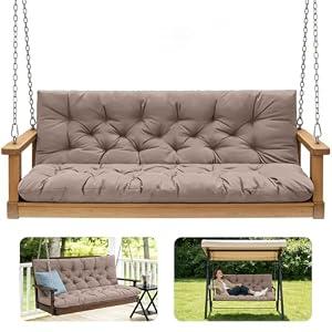 GPQAWER Outdoor Swing Cushions, Waterproof Swing Cushions 3 Seater Replacement with Backrest, Outdoor Thickened Bench Cushion with Ties for Porch, Patio, Backyard, Garden and Lawn (Khaki 60 * 40 in)