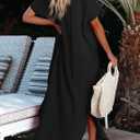 Dokotoo Womens Casual Short Sleeve Side Split Button Down Long Kimonos Cardigans Swimsuit Cover Ups Summer Beach Dress, small