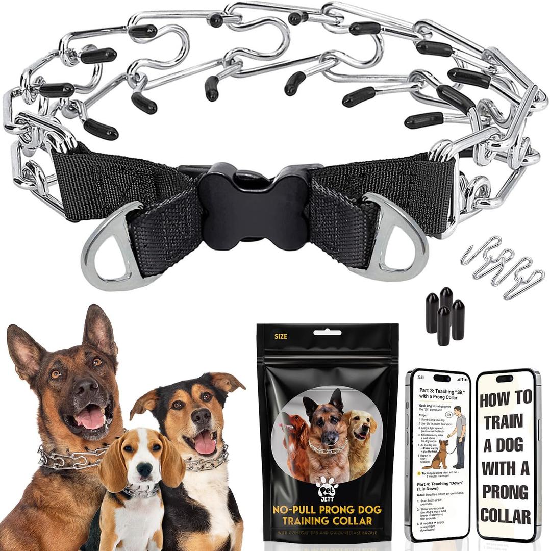PetJett Choke Collar for Dogs Training Collar Adjustable Prong Collar for Dog Quick Release Pinch Collar for Dog, No Pull Walking Tool - Stainless Steel Metal Choker Chain (Small: 14 - 16" / 35 lbs, Black)