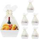 Worown 6 Pack White Cardboard Basket for Gifts Empty, 8 x 10 Inch Kraft Basket Kit with Bags and Pull Bows for Packing Gift on Easter, Christmas, Birthday, Wedding