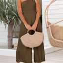 ANRABESS Women's Summer Straps One Shoulder High Waist Dressy Casual Wide Leg Linen Jumpsuit Romper Beach Travel Outfits (Brown, S)