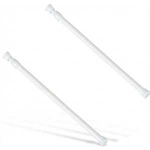 2 Pcs Goowin Tension Curtain Rod, No Drilling Spring Rod Short Tension Rod, Rustproof Small Mini Thin Tension Rods for Closet, Cabinets, Cupboard, Kitchen (White, 16-28 inch)