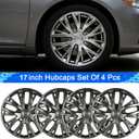 17-Inch Silver ABS Hubcaps with Steel Rings & Adjusters, Patented Design, Universal Fit, Set of 4 Wheel Covers (Gunmetal Grey)