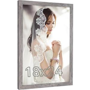 18 x 24 Frame Rustic Grey, 18 by 24inch Poster Frame Distressed Gray, Large Retro Natural 24x18 Gallery Family Concert Portrait Picture Photo Frame, Anniversary Wedding Thank you Christmas Gift, 18x24in
