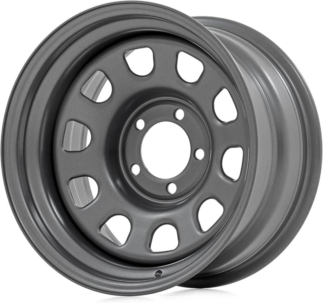 Rough Country Gray Steel Wheel - 15x8, 5x4.5 Bolt Pattern, 19mm Offset, 3.30 Bore, Heavy-Duty D-Window Off-Road Rim for Trucks & Jeeps