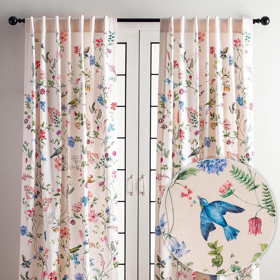 Maison d' Hermine Curtains for Living Room 100% Cotton 84 inch Length Two Panel Light Filtering Curtains for Windows with Rod and Loop Pockets Spring Summer (Neo Ipomee - Multi, 50" W x 84" L)