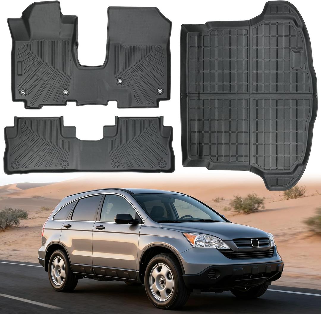 TPE Car Floor Mats for Honda CR-V Gasoline 2007-2011,All Weather Protection Full Set Waterproof Anti-Slip Durable Heavy-Duty Car Liners Wear-Resistant Odorless Accessories