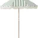 6FT Stripe Fringe Beach Umbrella for Sand with Sand Anchor, UPF 50+ Sun Shade with Tassels, Adjustable Tilt Pole, Portable Coastal Umbrella for Beach & Pool, Heritage Ocean Cypress Stripe