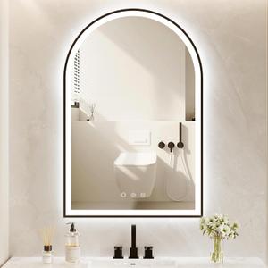 Arched LED Bathroom Mirror 20"x30", Black Bathroom Mirror with Lights-Anti-Fog, Dimmable-LED Mirror for Bathroom,3 Colors