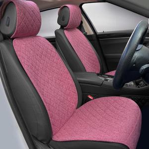 Linen Car Seat Cover - Non-Slip & Breathable - Universal Fit for Cars, Vans, SUVs, Trucks - 2 Units - Pink